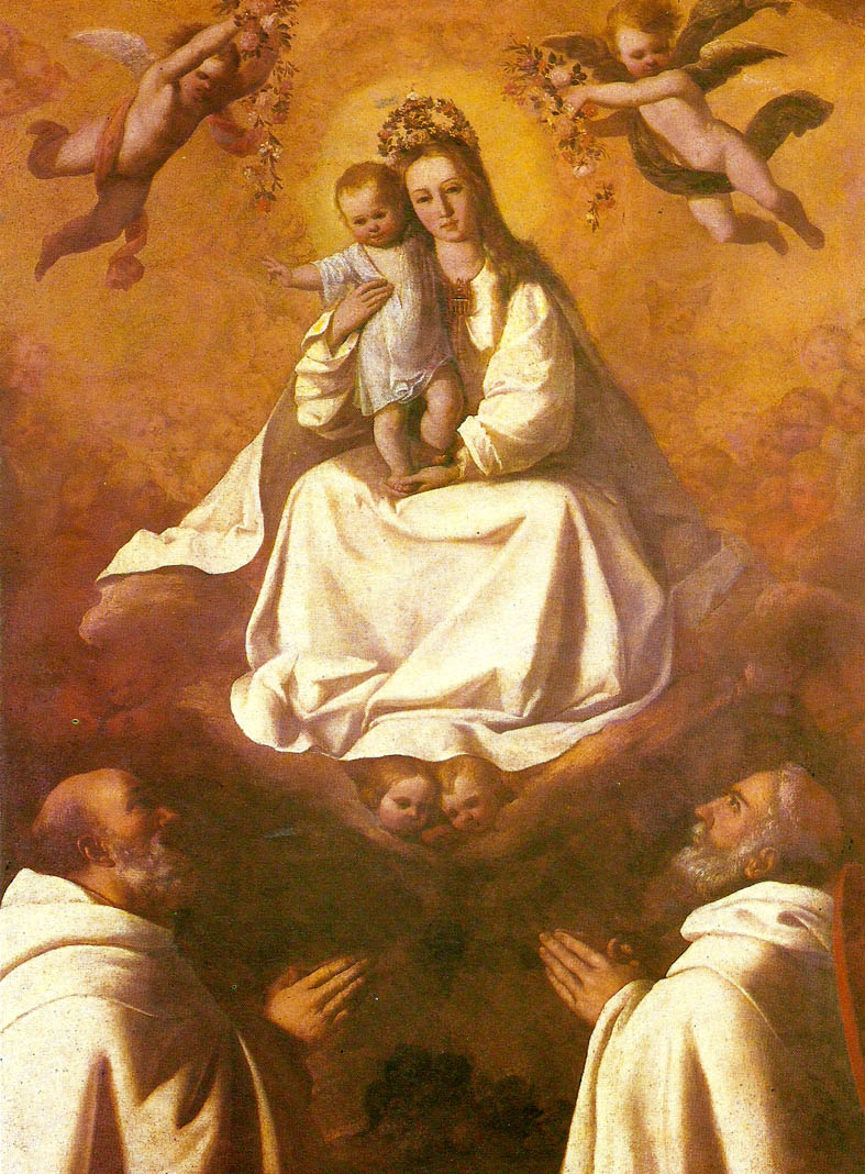 the virgin of mercy with two mercedarians